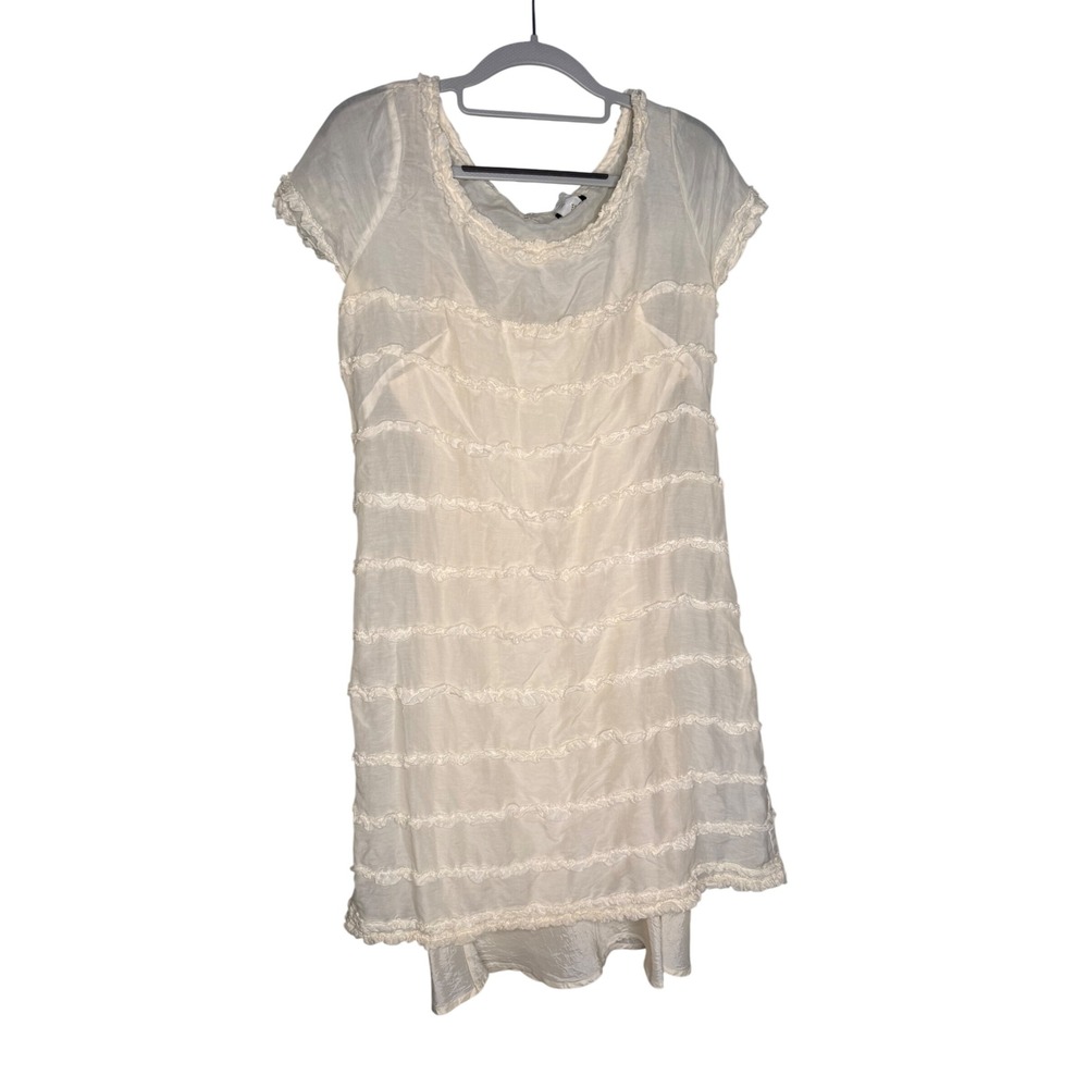 J.Crew Women's Silk/ Cotton sheer Ruffles Ivory Dress midi cream dress Praiire